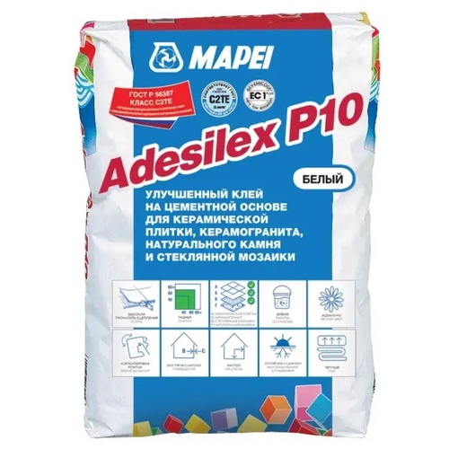 ADESILEX P10, TM MAPEI, цвет белый, (25кг), (Россия), Смесь сухая клеевая на цементном вяжущем класс С2ТЕ (02018)