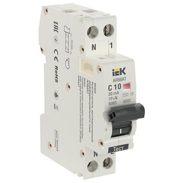 Диффавтомат 1P+N С10 (типАС 6кА) "IEK" ARMAT