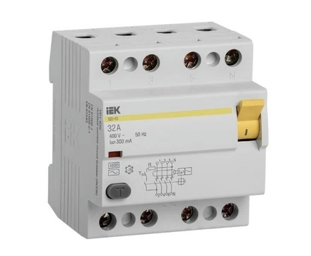 УЗО IEK ВД1-63 32А 3P+N тип AC 300 мА 4,5 кА (MDV10-4-032-300)