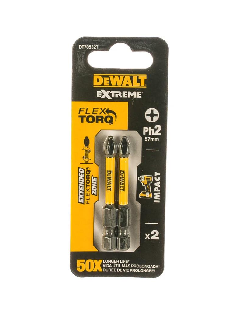 Бита для заворачивания ударная DeWALT РH2х57 мм (2шт) IMPACT TORSION DT70532T-QZ