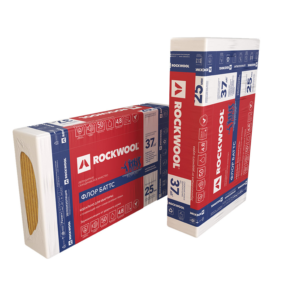 Шумоизоляция Rockwool Флор Баттс 25х600х1000 мм 4,8 кв.м (01456)