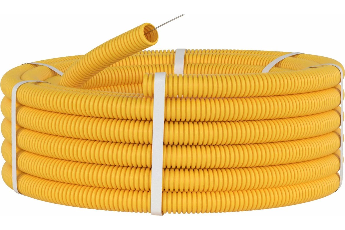 Труба ПВХ гибкая гофр. д.20мм, лёгкая с протяжкой,100м, цвет желтый DKC