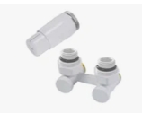 Комплект узел нижнего подключения угловой, БЕЛЫЙ G 3/4 x 3/4 D=50 мм с термоголовкой MINI M30x1,5 + 2 Ниппеля 1/2x3/4
