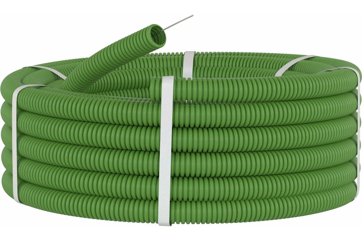 Труба ПВХ гибкая гофр. д.20мм, лёгкая с протяжкой,100м, цвет зеленый DKC