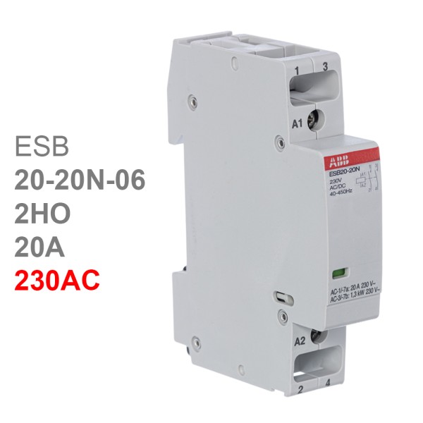Контактор ESB20-20N-06 модульный (20А АС-1, 2НО), катушка 230В AC/DC