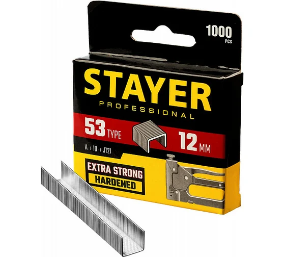Скобы STAYER тип 53 (A/10/JT21), 12 мм, 1000 шт, калибр 23GA,Professional (3159-12)