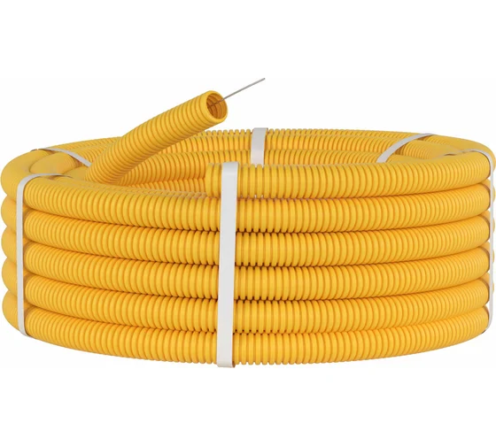 Труба ПВХ гибкая гофр. д.20мм, лёгкая с протяжкой,100м, цвет желтый DKC