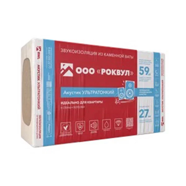 Базальтовая вата Rockwool Акустик Баттс Про Ультратонкий 1000х600х27 мм 12 плит в упаковке 7.2 м2