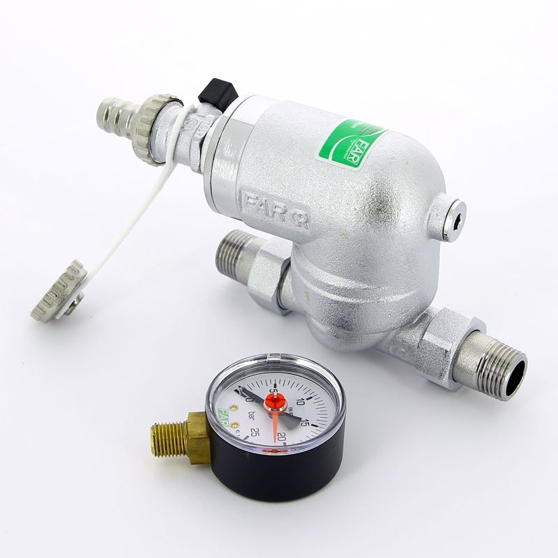 Фильтр 100мкм, с магн.встав., под манометр,  Max: 95 °C, 25 бар, поворот.соед. 1/2" НР