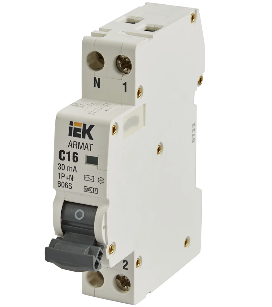 Дифференциальный автомат IEK Armat АВДТ B06S 1P C16 А 30 мА 6 кА AC AR-B06S-1N-C16C030