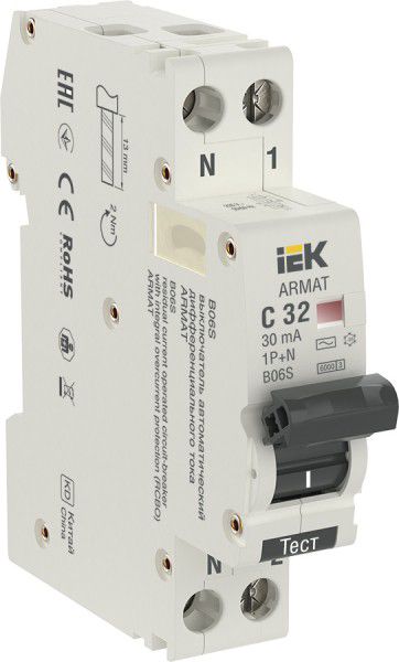 Диффавтомат 1P+N C32 (типАС 6кА) "IEK" ARMAT