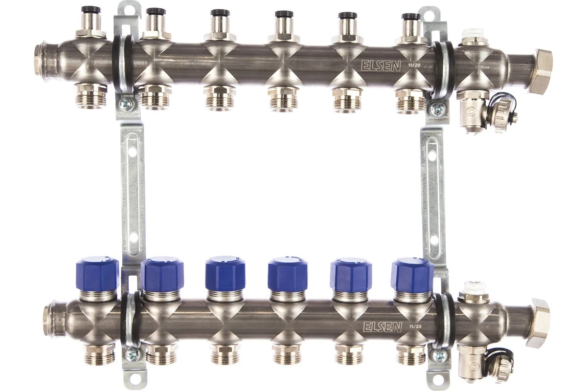 Коллекторная группа, ELSEN, 1", 6 контуров, размер отвода-3/4", PN, бар-4, T°C -от 0 до +70, с вент
