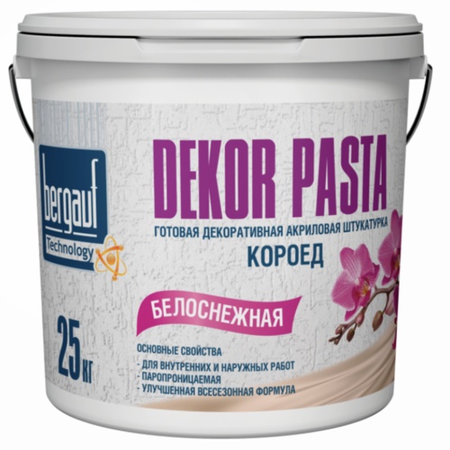 Готовая декоративная акриловая штукатурка Короед Bergauf DEKOR PASTA 25 кг (01301)