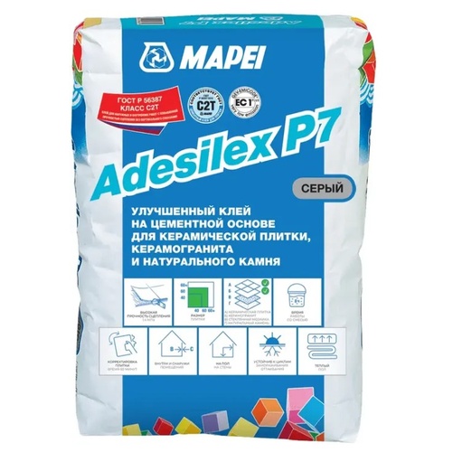 ADESILEX P7, TM MAPEI, цвет серый, (25кг), (Россия), Смесь сухая клеевая на цементном вяжущем класс С2Т (02012)