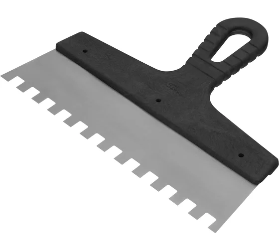 Шпатель из нержавеющей стали, 250 мм, зуб 10х10 мм, пластмассовая ручка // Sparta