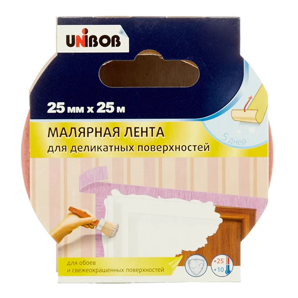 Лента малярная Unibob розовая 25мм 25метр.