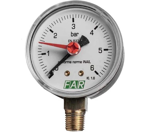 Манометр 1/4" (торцевое соед.) , 0-6 бар, - 20-80 °C, O 63 мм