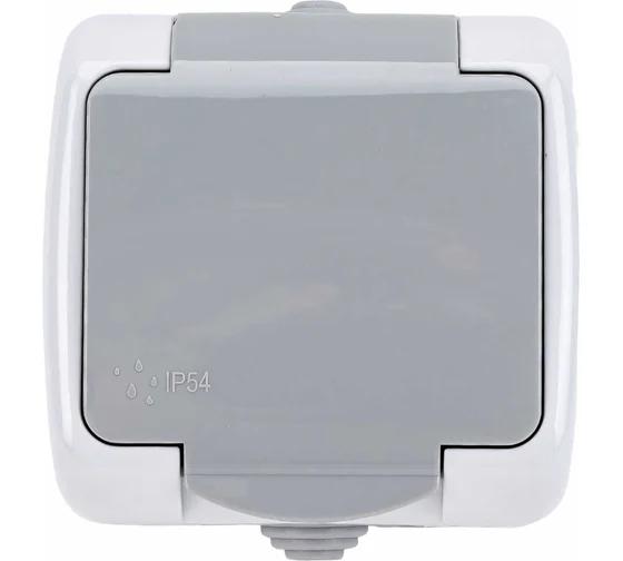 Розетка 1-местная Мурманск 16А с заземлением с крышкой IP54 серый с защитными шторками EKF