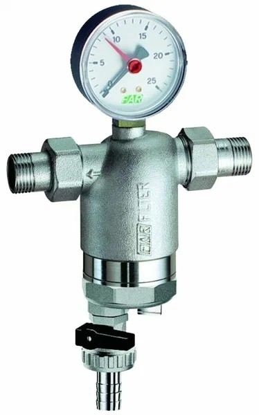 Фильтр 100мкм, с магн.встав., с манометром,  Max: 95 °C, 25 бар,  1/2" НР