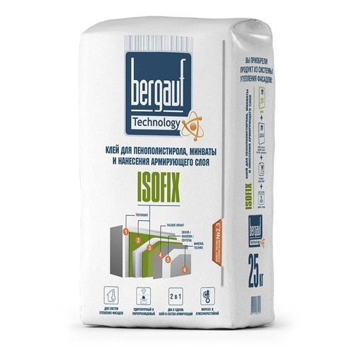 Клей для пенополистирола и минваты и нанесения армирующего слоя Bergauf ISOFIX 25 кг. (01279)