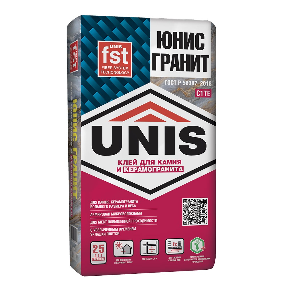 Клей для плитки, керамогранита и камня Unis Гранит серый (класс С1) 25 кг (01358)