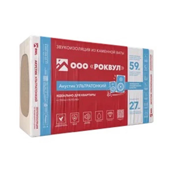 Базальтовая вата Rockwool Акустик Баттс Про Ультратонкий 1000х600х27 мм 12 плит в упаковке 7.2 м2