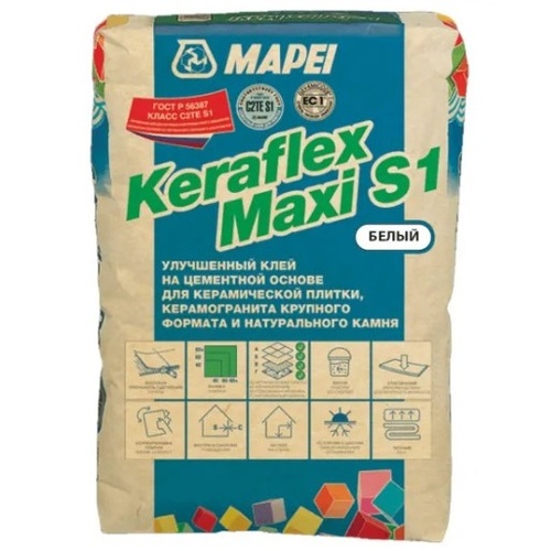 KERAFLEX MAXI S1, ТМ MAPEI, цвет белый, (25кг), (Россия), Смесь сухая клеевая на цементном вяжущем класс С2ТES1 (02007)