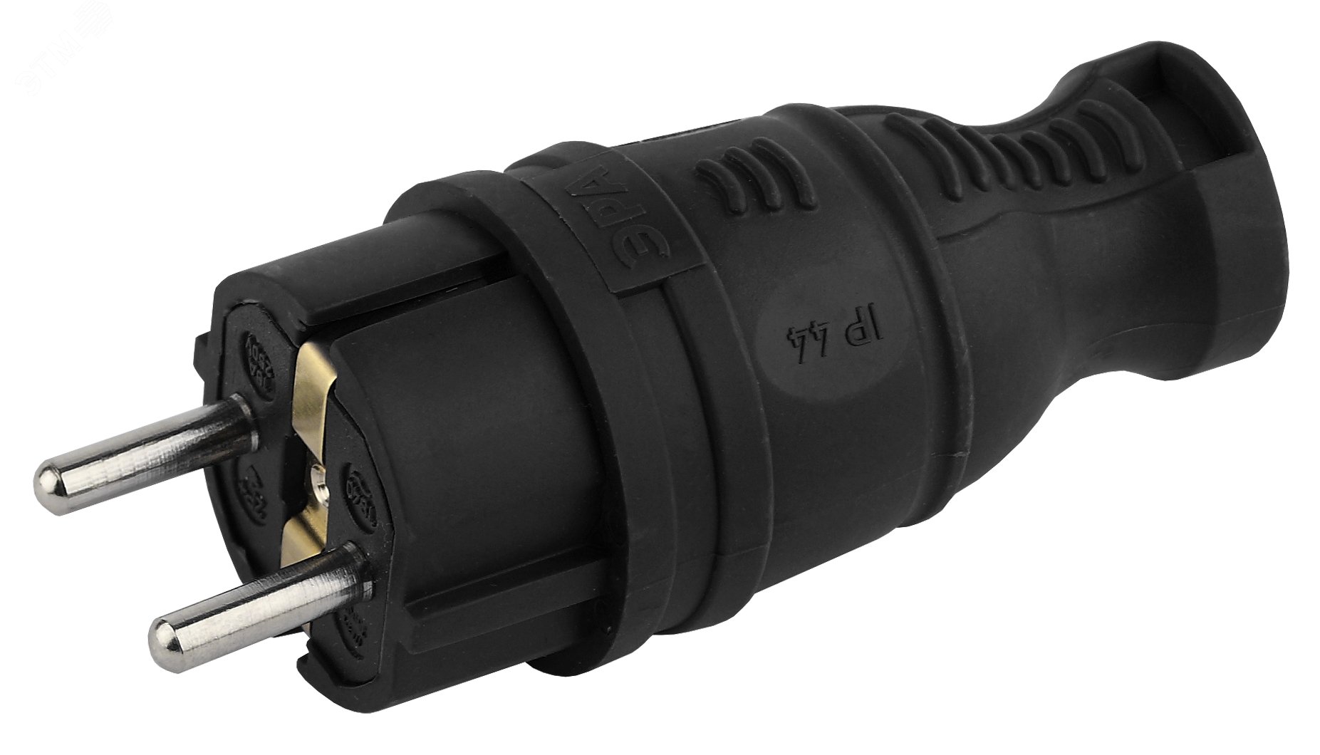 Вилка каучуковая з/з прямая 16A IP44 черная V8-B-IP44