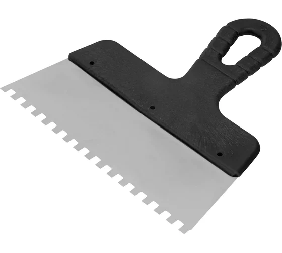 Шпатель из нержавеющей стали, 200 мм, зуб 6х6 мм, пластмассовая ручка// Сибртех