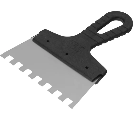 Шпатель из нержавеющей стали, 150 мм, зуб 10х10 мм, пластмассовая ручка// Сибртех