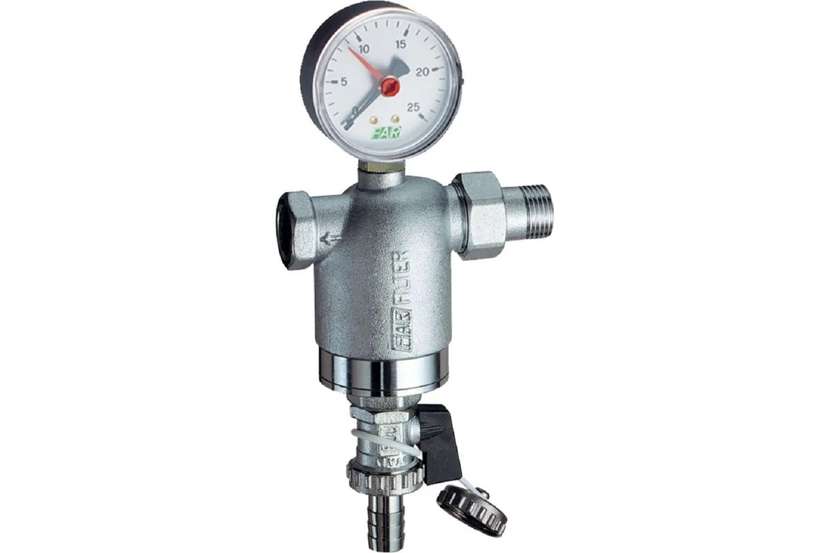 Фильтр 1/2" НР-BР, с манометром, 100мкм, Max: 95 °C, 25 бар