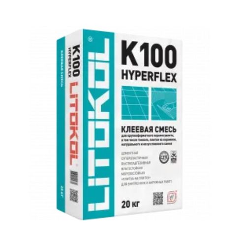 Клей высокоэластичный для укладки крупноформатных плит HYPERFLEX K100 (класс С2 TЕ S2), серый, 20 кг (01633)