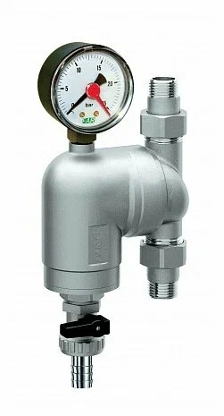 Фильтр 300мкм, с манометром,  Max: 95 °C, 25 бар. Поворотное соединение 1/2" НР