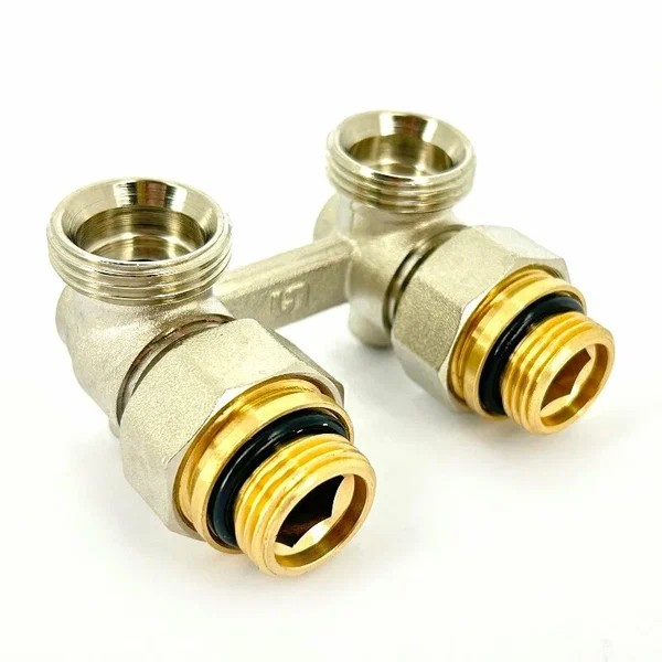Узел угловой UniFitt НН 1/2" х 3/4"ЕК радиаторный со встроенными вентилями, с ниппелями