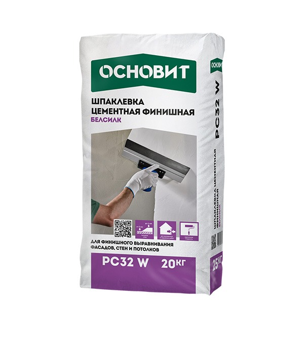 Шпаклевка цементная Основит Белсилк PC32 W финишная фасадная белая 20 кг (01678)