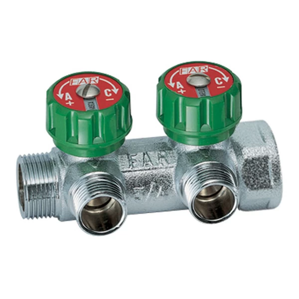 Регулирующий коллектор 3/4" (ВР-НР) с 2 отв. 1/2" НР (межосев. 45 мм) (дубликат)