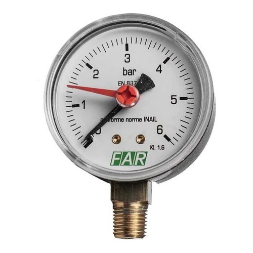Манометр 1/4" (торцевое соед.) , 0-6 бар, - 20-80 °C, O 63 мм