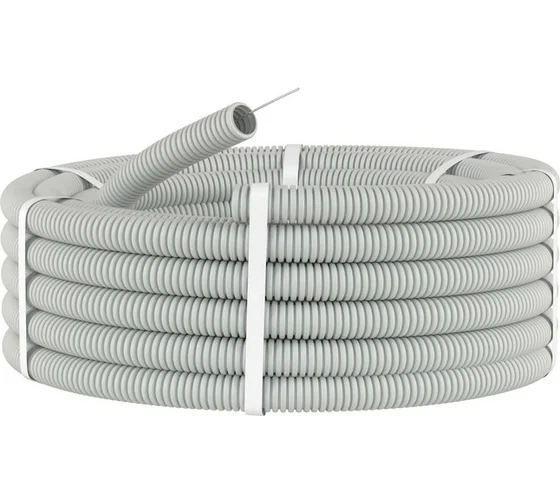 Труба гофрированная ПВХ 25 мм с протяжкой легкая серая (50м) DKC91925