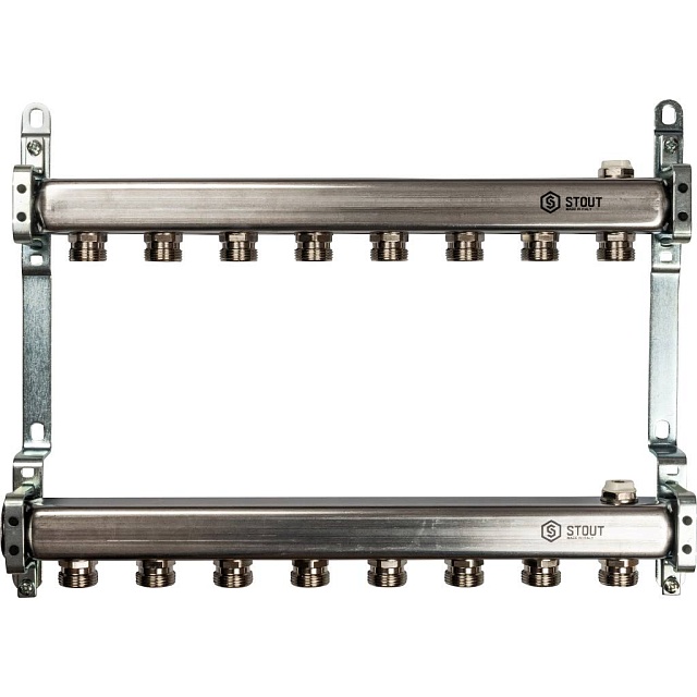 Коллектор из нержавеющей стали для радиаторной разводки STOUT 8 выходов