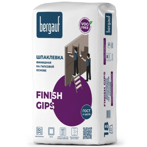 Шпаклевка финишная на гипсовой основе Bergauf FINISH GIPS 18 кг. (01440)