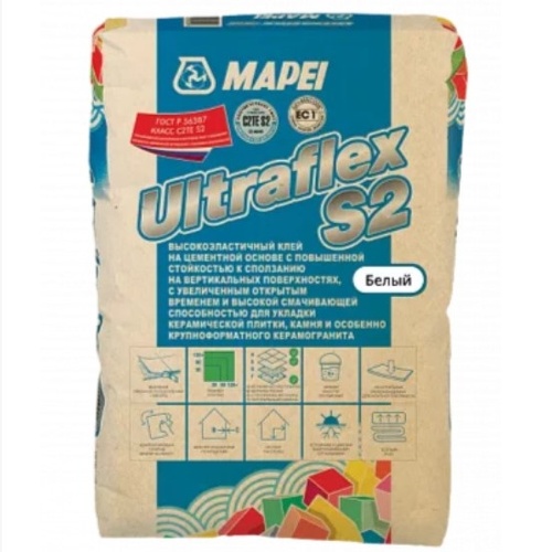 ULTRAFLEX S2, ТМ MAPEI, цвет белый, (25кг), (Россия), Смесь сухая клеевая на цементном вяжущем класс С2ТES2 (02019)