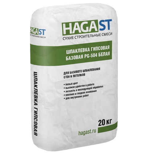 (С) Шпаклевка гипсовая базовая HAGAST PG-504 Белая 20 кг. (01522)