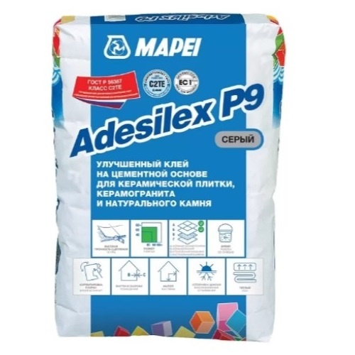 ADESILEX P9, TM MAPEI, цвет серый, (25кг), (Россия), Смесь сухая клеевая на цементном вяжущем класс С2ТЕ (01994)