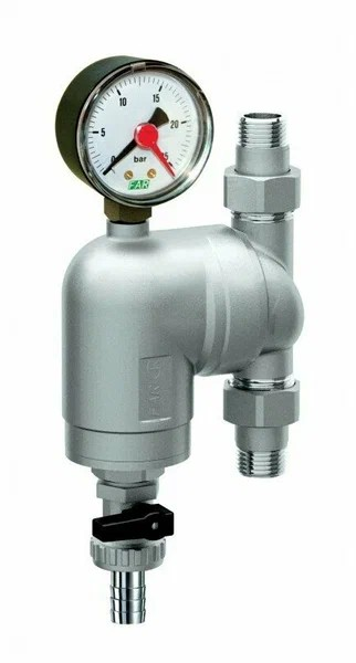 Фильтр 100мкм, с манометром,  Max: 95 °C, 25 бар. Поворотное соединение 1/2" НР