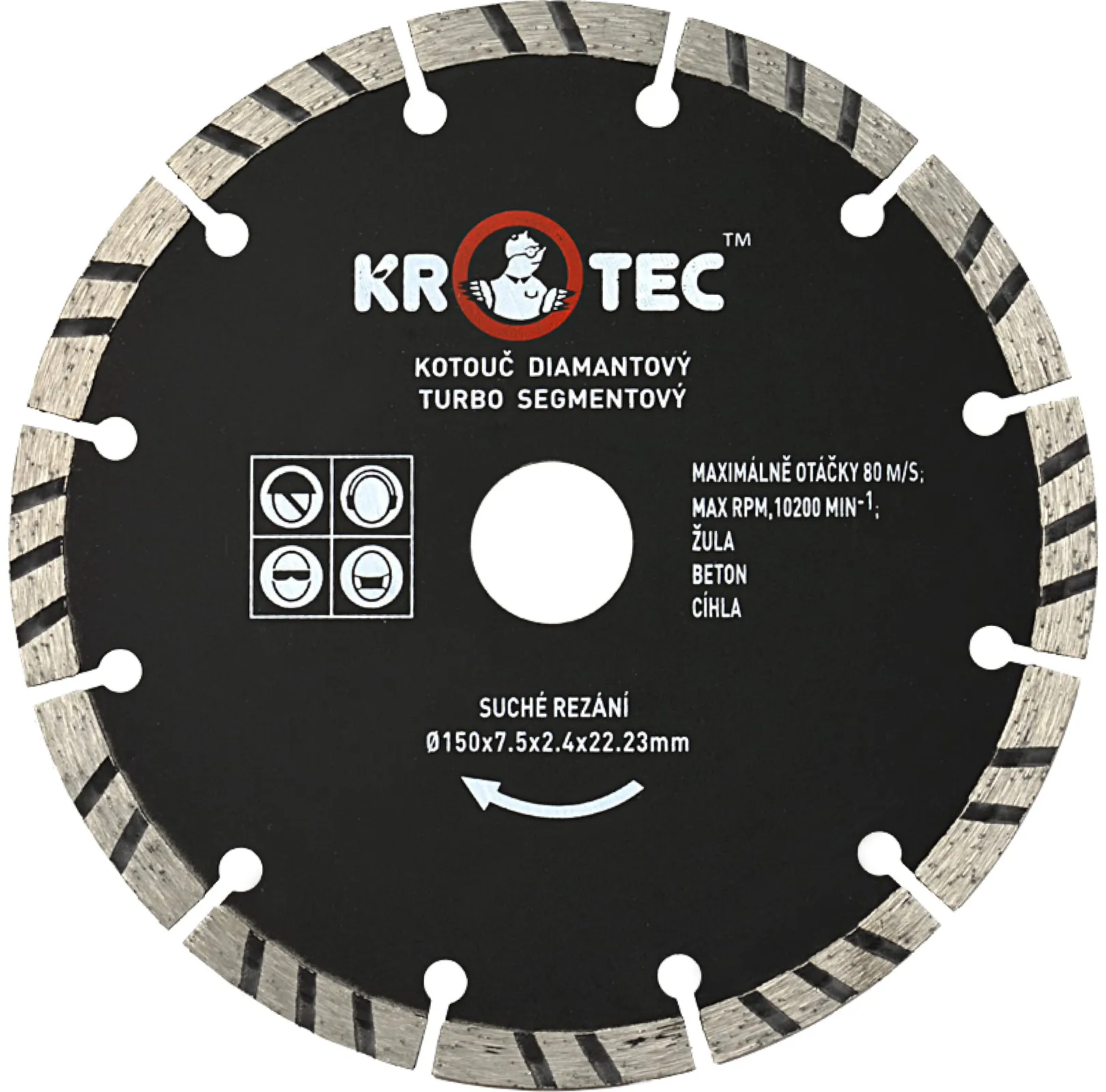 Диск алмазный KROTEC турбо сегментный 150 х 7,5 x 22,2 (h=2,4)